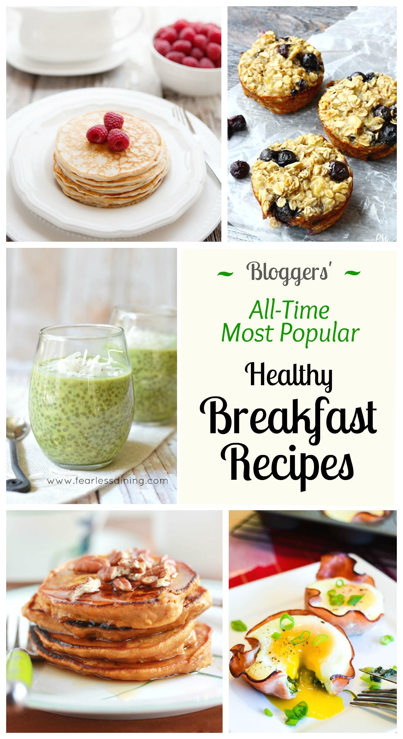 Collage of 5 recipes with text box "Bloggers' All-Time Most Popular Breakfast Recipes".