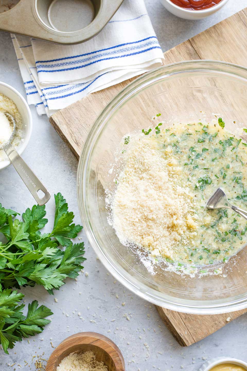 Panko added to mixing bowl.