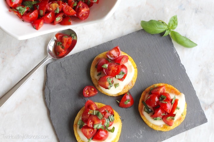 Easy Grilled Polenta with Fresh Mozzarella and Balsamic Tomatoes Recipe {www.TwoHealthyKitchens.com}